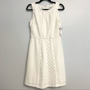 Sandra Darren White Sleeveless Dot Lace & Crepe Fit & Flare Dress Size 6